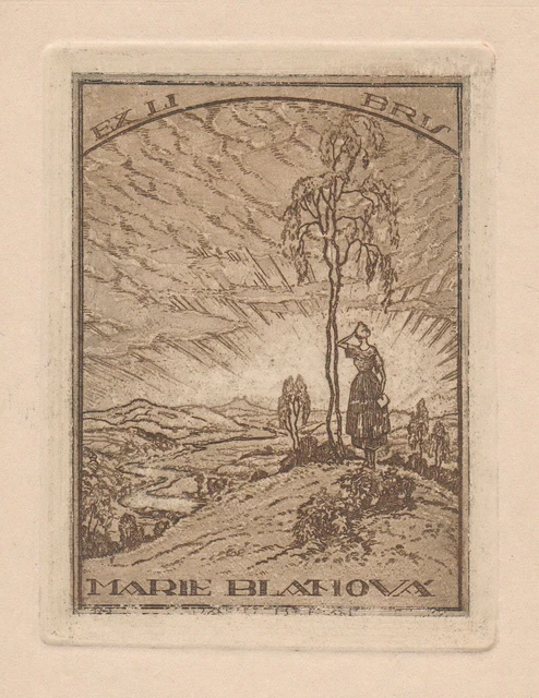 Exlibris Marie Blahova / Czech Landschaft landscape Radierung etching
