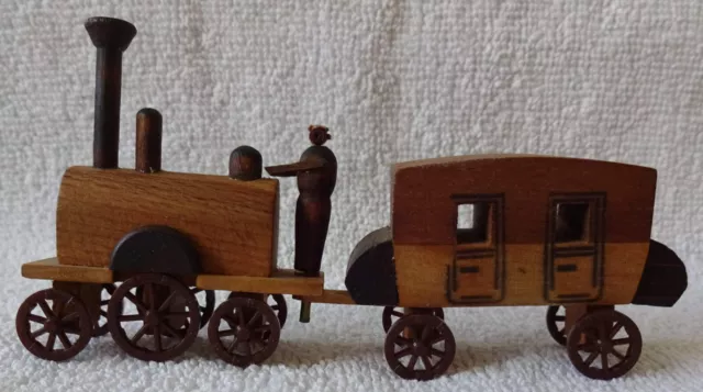 Holz: DDR: Erzgebirge: Miniatur-Dampflok + Waggon!