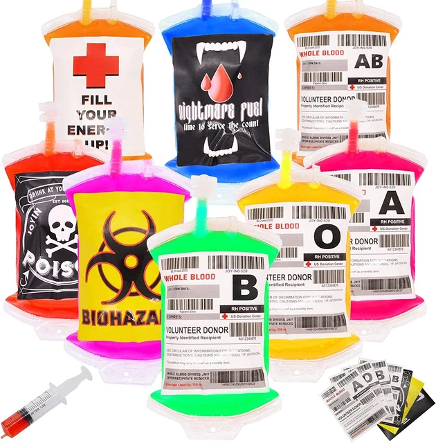 JOYIN Blood Bag Drink Pouches; 12 FL Oz IV Bags with Labels and Clips