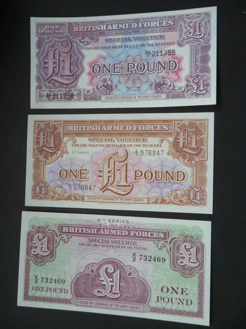 British Military Armed Forces Special Vouchers Set Of 3 X £1 Notes Uncirculated.