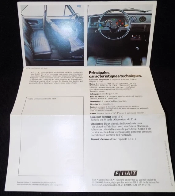ANCIENNE BROCHURE CATALOGUE Dépliant Garage Voiture 1978 Fiat 127 EUR 8