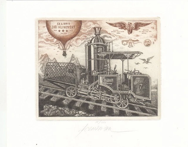 Exlibris Bookplate Radierung Milan Bauer Bergbahn