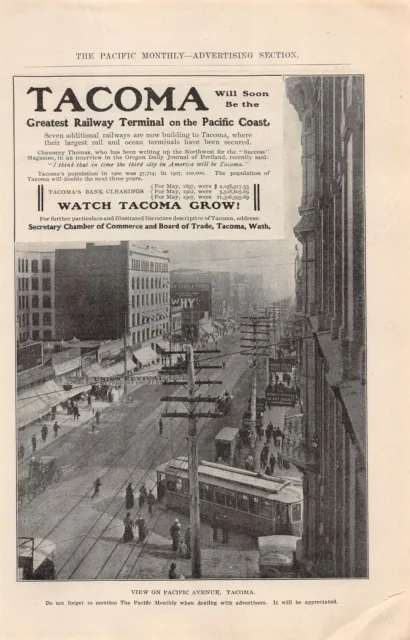 1907 ad Greatest Railway Terminal on Pacific Coast TACOMA WA trolley Pacific Ave