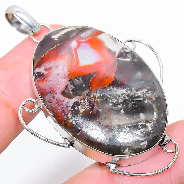 Bloodstone Gemstone 925 Sterling silver Jewelry Pendant 2.25"