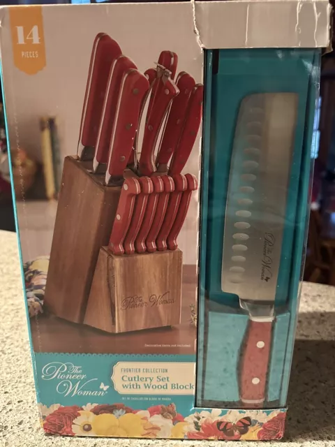 Pioneer Woman Rustic Frontier Cutlery Knife Set w/ Wood Block 14pc