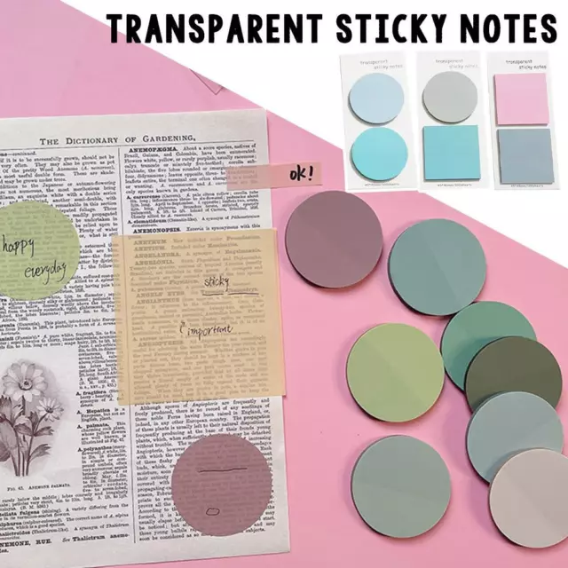 100 Pcs Transparent Sticky Notes ,Cute Round Corner Square Translucent Page>