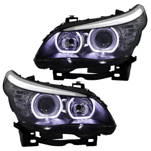 Scheinwerfer LED Angel Eyes für BMW 5er E60 E61 Bj. 03-07 Schwarz