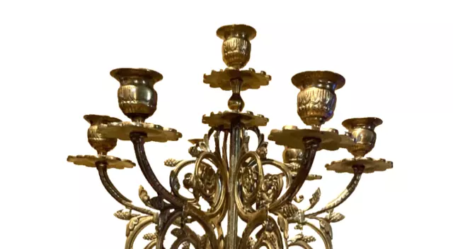 Antique Heavy 22.5” Ornate Solid Gilt Brass Victorian Candelabra Candle Holders 3