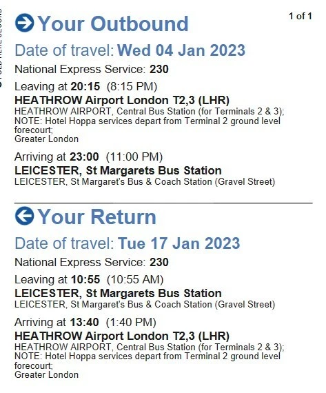 National Express Heathrow to Leicester (Return) ticket