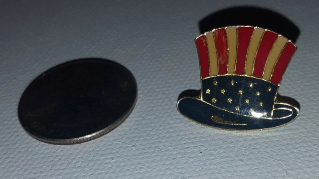 Vintage PATRIOTIC RED WHITE & BLUE UNCLE SAM TOP HAT PIN