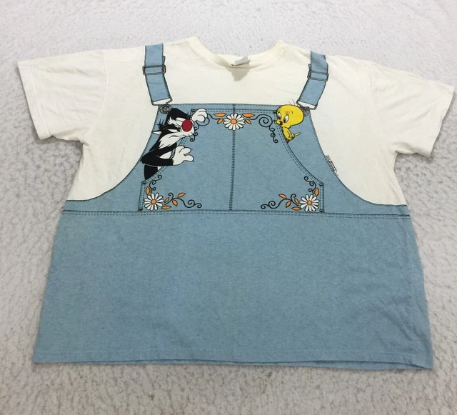 Vintage Looney Tunes T-Shirt Womens Size 2X White Double Sided Graphic 90s