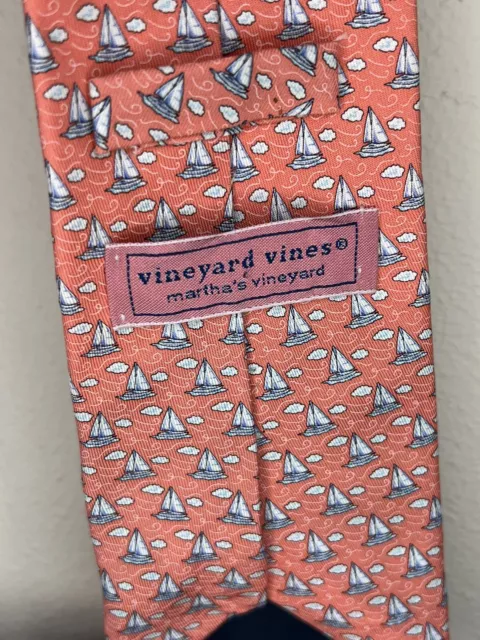 Vineyard Vines Martha’s Vineyard 100% Silk Tie Sailboats Coral Blue White