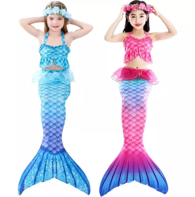 Kids Girls Mermaid Tail Swimming Costumes Swimmable Swimmer Swimwear Beachwear