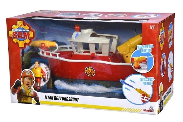 Giocattolo Sam Il Pompiere Barca Barca Titan Sam Il Pompiere – 32 Cm, Galleggia E Spruzza Acqua, Con  Personaggio Sam, Per Bambini 3+