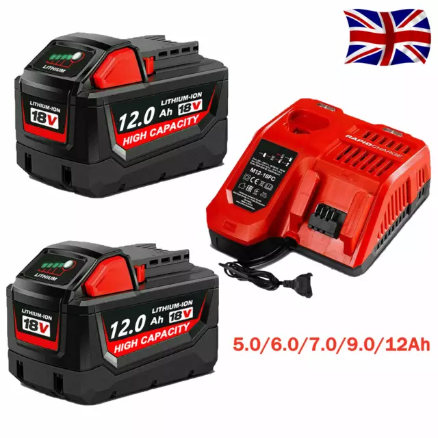 2X For milwaukee M18 M18B6 18V XC9Ah 6Ah 12Ah Li-ion Battery 48-11-1860 /Charger