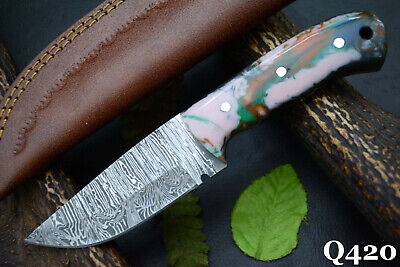 8.0" OAL Custom Hand Forged Damascus Steel Hunting Knife Handmade (Q420)