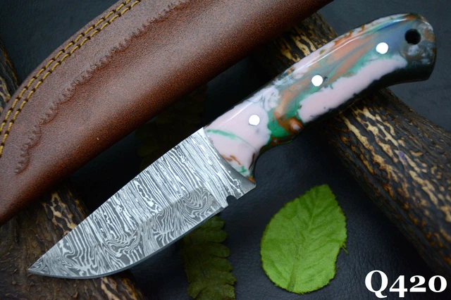8.0" OAL Custom Hand Forged Damascus Steel Hunting Knife Handmade (Q420)