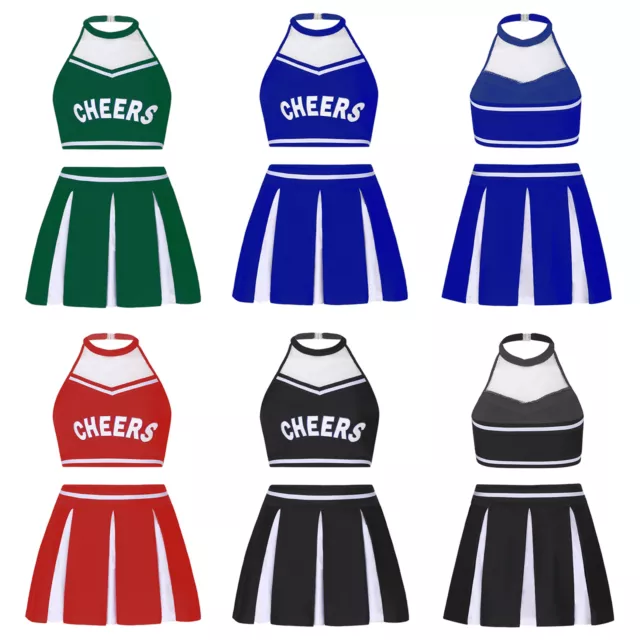 WOMEN COSTUME CHEER Leader Crop Top with Pleated Mini Skirt ...