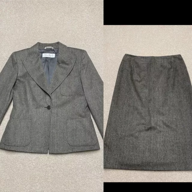 Giacca e gonna blazer tuta Max Mara 2 pezzi taglia UK 12 lana vergine grigio donna