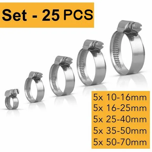 25Pcs Hose Clamp Set Hose Clamp Pipe Clamps Stainless Steel Hose Clamps