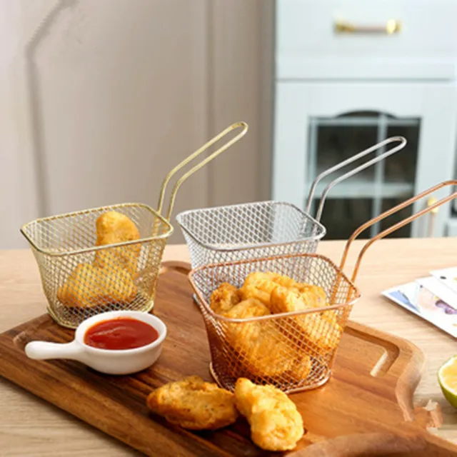 Set of 4 Kitchen Mini Chip Baskets Mini Fryer Serving Food Basket Gold