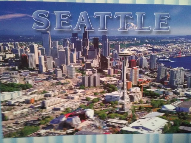 Beautiful Post Card Aerial View Over The Heart Of Seattle Washington