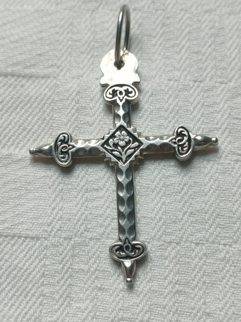 Pendentif Croix Jeannette Arlésienne Ancien - Argent Massif Et Strass, XIXe Siècle - Occasion Très Bon état