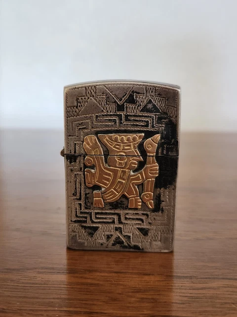 18K Gold/Sterling Silver Zippo Lighter Insert Peru Aztec Tribal Lighter