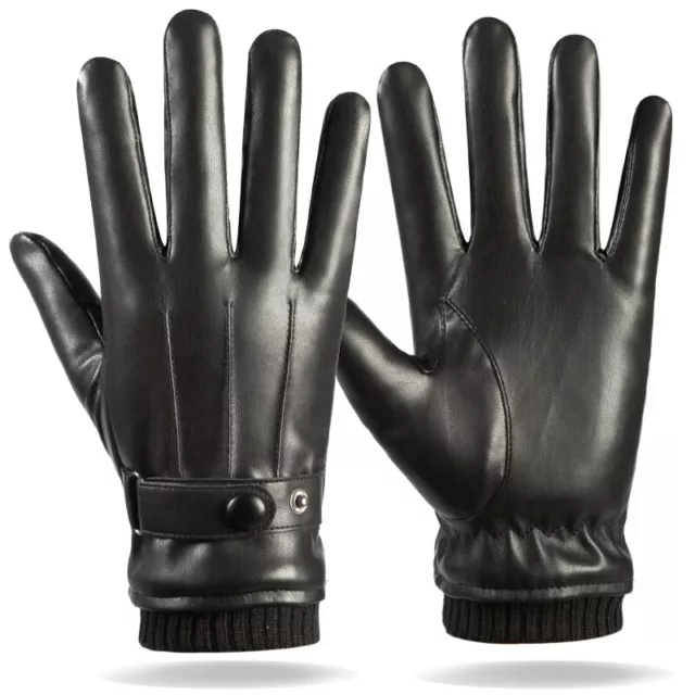 Lederhandschuhe Herren Winter Warme Handschuhe Touchscreen Radfahren Schwarz DE