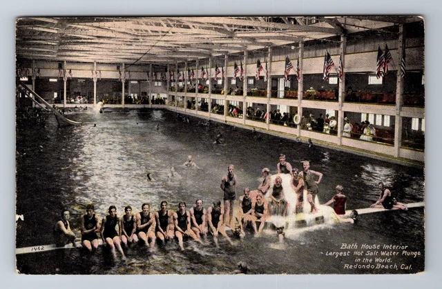Redondo Beach CA- California, Bath House Interior, Antique, Vintage Postcard