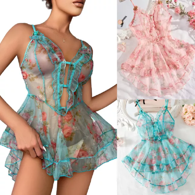 Women Sexy Lingerie Lace Sheer Babydoll Mini Dress Underwear Nightwear Sleepwear