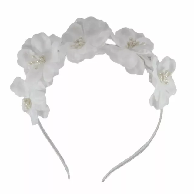 Haarreif Diadem Blumen Stoff Strass Hochzeit Kommunion Mädchen Damen Weiß Breite