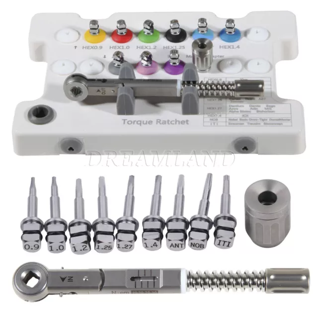 Dental Implant Drivers Kit & Universal Torque Ratchet Wrench 9 Drivers Universal