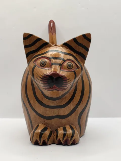 Folk Art Cat Wooden Bank
