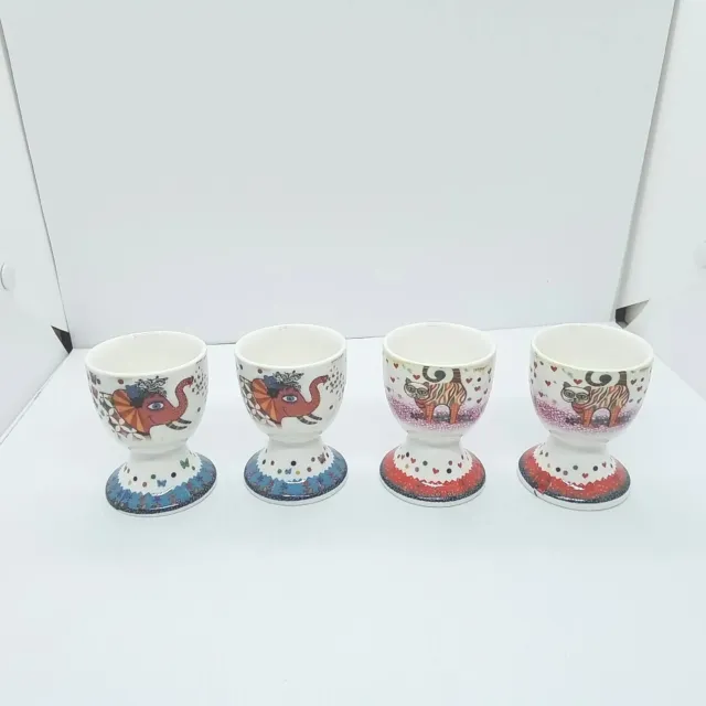 4 Porcelain Egg Cups Smile Style Maxwell & William Elephant Princess & Cat Tabby