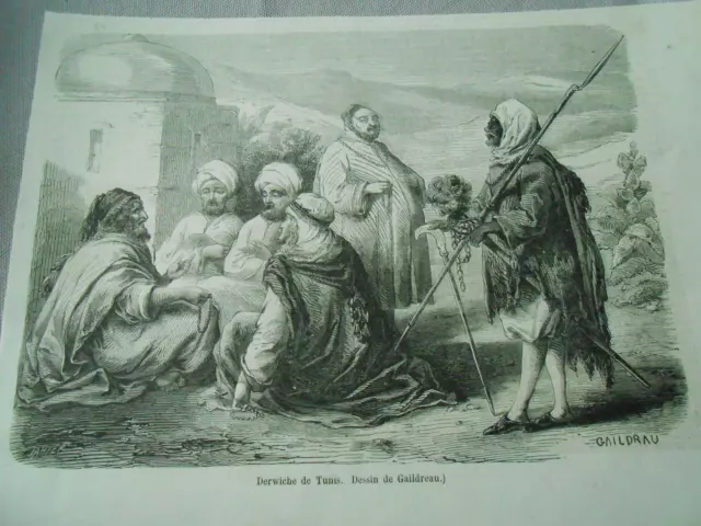 Gravure 1858 - Derwiche à Tunis Tunisie