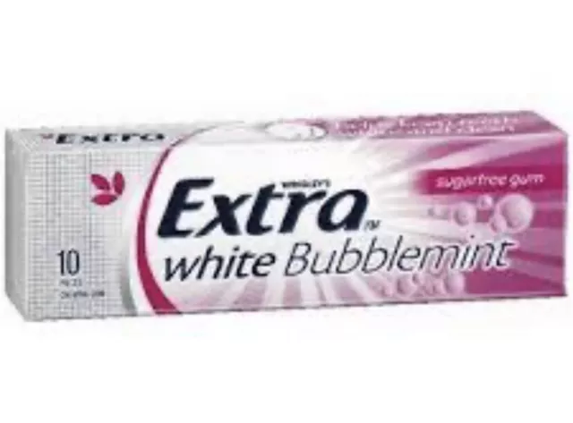 24 x WRIGLEYS EXTRA WHITE BUBBLEMINT CHEWING GUM SUGARFREE PELLETS BULK LOLLIES