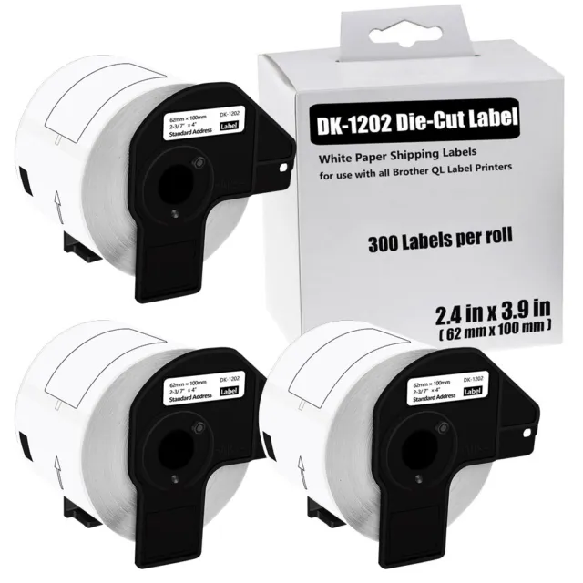 3Rolls 2.4"x3.9" Permanent Frame DK-1202 for Brother QL Shipping Label Printer