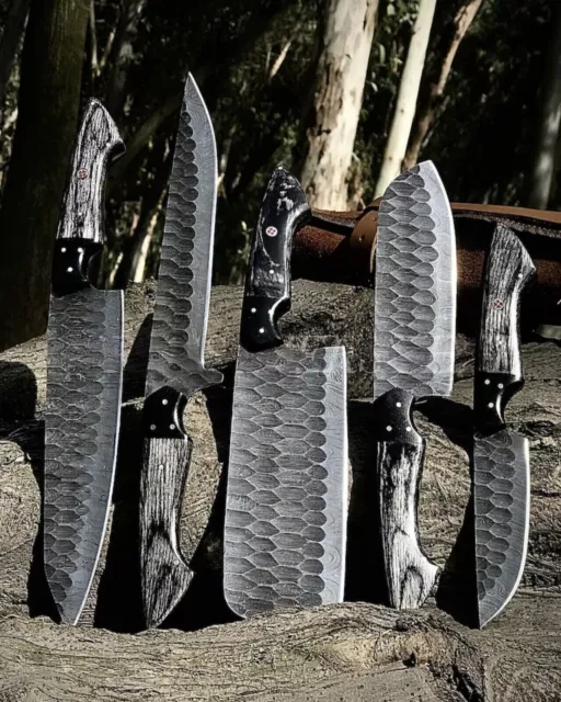 Custom Handmade HAND FORGED DAMASCUS STEEL CHEF KNIFE Set Kitchen Knives