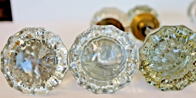 Vintage Antique Brass Crystal Glass Door Knobs 12 Point Star 5 Knob Bundle 3