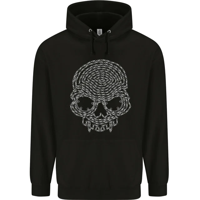 Felpa con cappuccio Skull of Chains Biker Moto da uomo 80% cotone