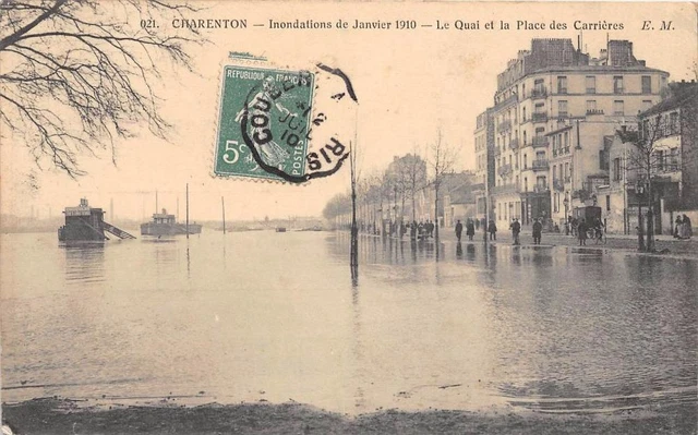 Cpa 94 Charenton Inondations 1910 Le Quai Et La Place Des Carrieres