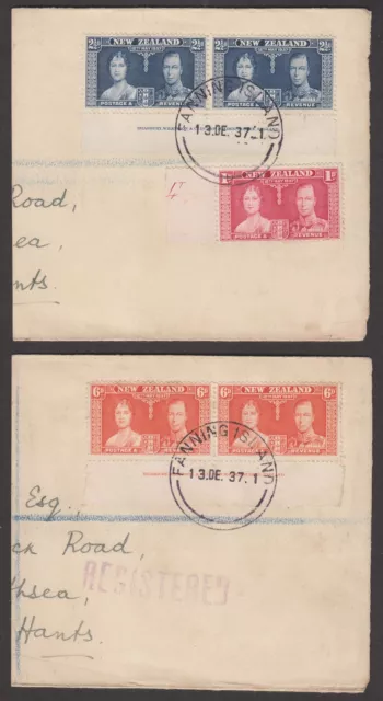 New Zealand used Gilbert Ellice Islands 1937 Part Covers FANNING ISLAND Postmark