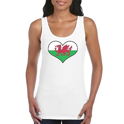 Wales Welsh Love Heart Flag Girls Women's Ladies Tank Top Vest T Shirt White
