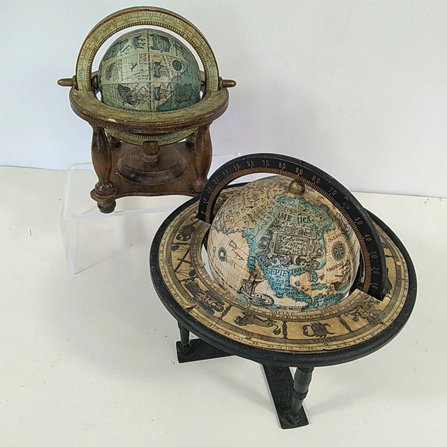 Globo de Madera Top de Escritorio Estilo Vintage Enmarcado de Metal Globo Girando Pequeño Decorativo