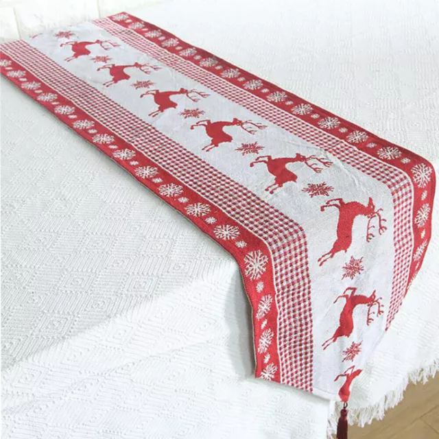 13x71 Christmas Elk Table Runner Red&White Winter Xmas Holiday Decor Tablecloth