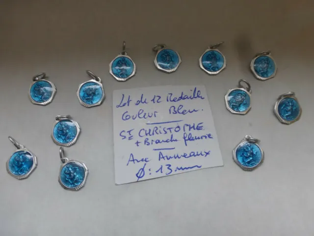 PROMO lot de 12 medailles en couleur BLEU Saint CHRISTOPHE 13 mm   COLOR MEDALS
