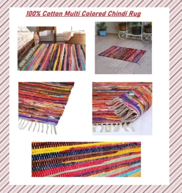 100% Recycled Cotton Handmade Mat Multi Coloured Floor Chindi Rug Colourful Rag