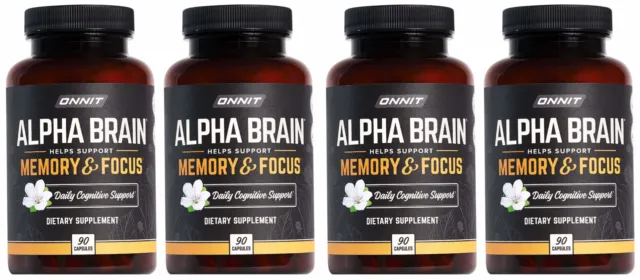(4 Packs - 360 Capsules) ONNIT Alpha Brain Premium Nootropic Brain Supplement