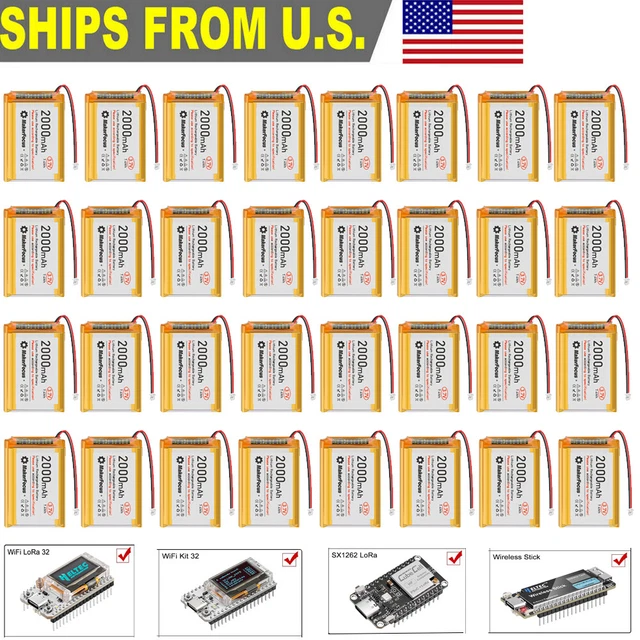 Lithium Rechargeable Battery LiPo 2000mAh 3.7V Micro JST 1.25 Plug for Arduino